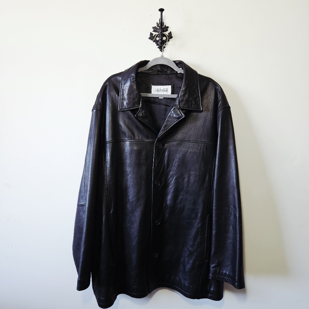 Joseph & Feiss Leather Jacket Size XXL Button Front Mens EUC
